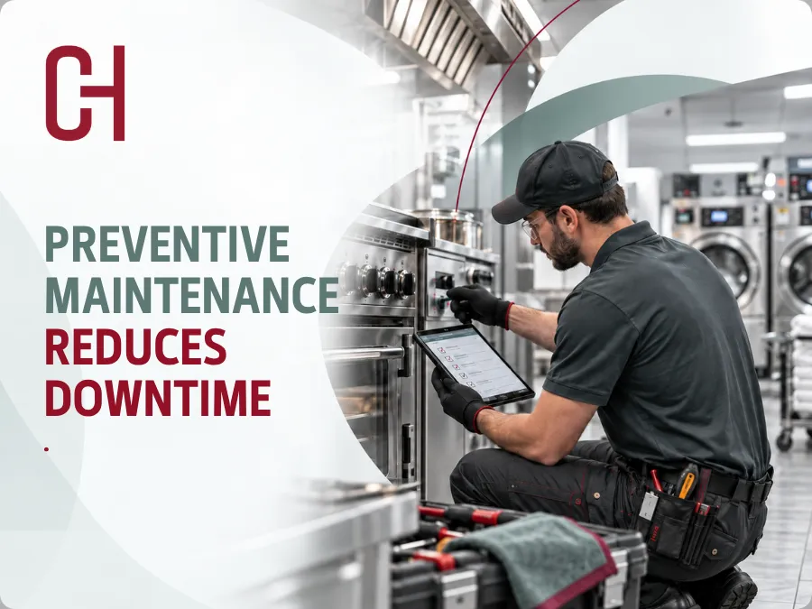 CHBIB technician servicing commercial kitchen equipment to support preventive maintenance in Saudi Arabia.