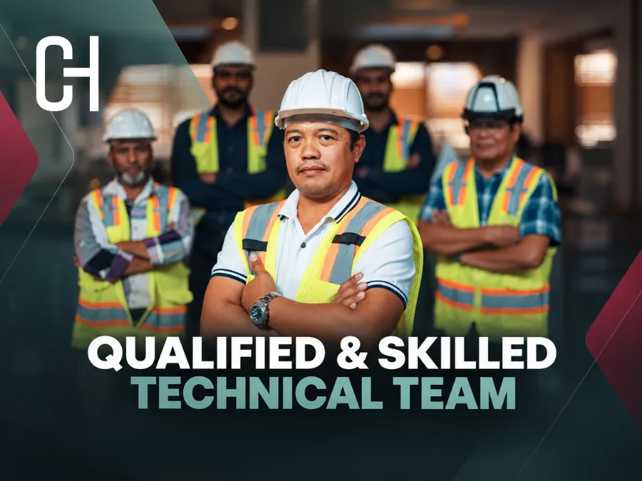 CHBIB technical team wearing safety helmets and reflective vests, supporting installation and maintenance services.